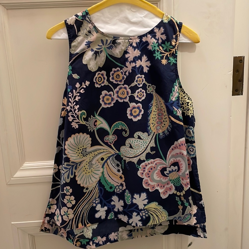 J Crew liberty print sleeveless blouse. SZ 8.  Excellent used condition.!